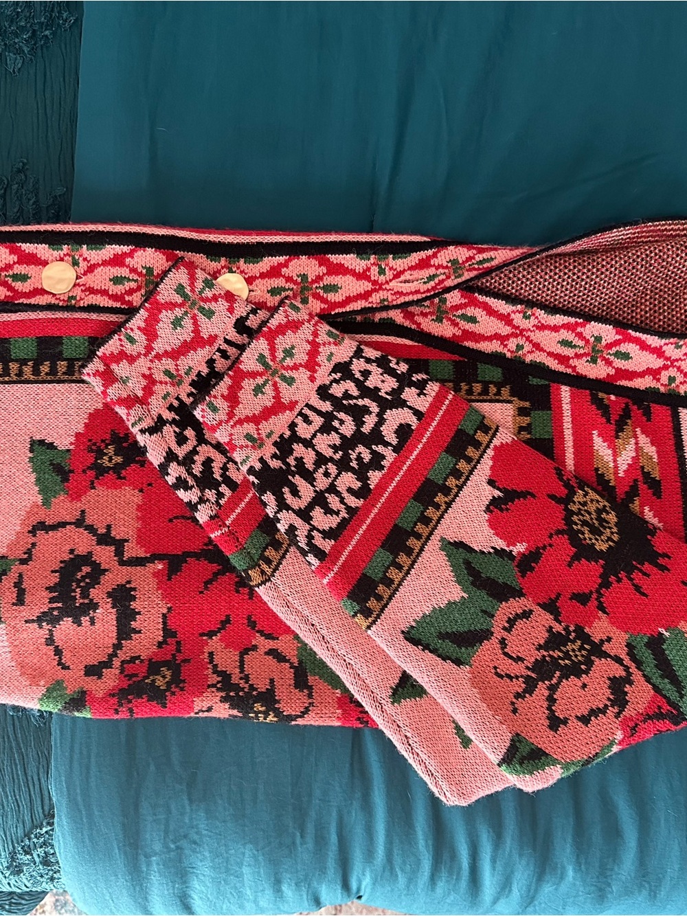 FARM Rio Pink Cardigan with Red Floral Patchwork - Picture 10 of 13